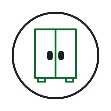 Zarif minimalist bir sanat çizgisi çizimi, fonksiyonel depolama çözümleri ve iç tasarımı sembolize eden şık yeşil bir gardırop sunar. Mobilya yerleşimlerini görselleştirmek için ideal