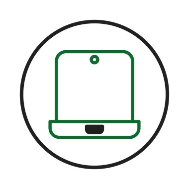 Daire içinde kapsüllenmiş mobil bir cihazı gösteren basit ve temiz bir simge. Bu grafik modern teknolojiyi, dijital iletişimi ve taşınabilirliği sembolize eder. Simge farklı bir özet kullanır