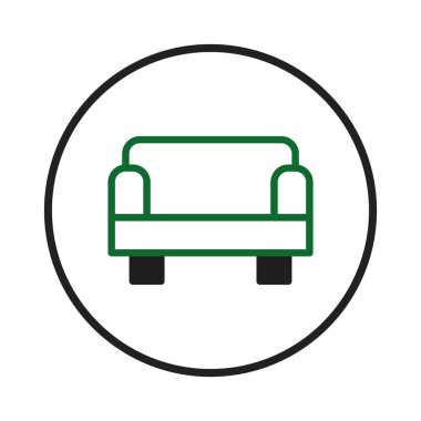Temiz, modern bir tasarıma sahip, beyaz arka planda izole edilmiş basit bir kanepe çizimi. Minimalist gösterim ev dekoruyla ilgili simgeler, logolar veya görsel öğeler için uygundur,