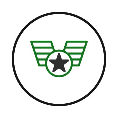 Bir amblem kanatlı elementlerle çevrili merkezi bir yıldıza sahiptir ve hepsi dairesel bir sınır içinde sunulmaktadır. Tasarım, servisi tasvir etmek için yeşil ve siyah renkler kullanır, mükemmel bir başarı ve