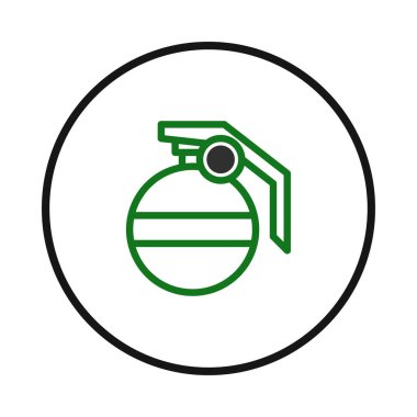 El bombasının sanatsal bir yorumu, el bombasının saf beyaz arka planda yeşil ve siyah çizgilerle çizilmiş hali. Dairesel çerçeve tasarımı güçlendirir, tetikte olma hissini uyandırır ve