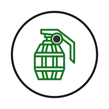 Bu resim titizlikle hazırlanmış bir el bombası ikonunu sergiliyor, canlı yeşille kaplanmış ve temiz, kalın bir daire şeklinde. Tehlike, savunma ve stratejik güç temalarını çağrıştıran bu grafik...