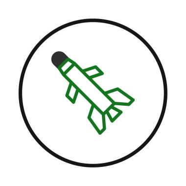 Basit, temiz bir vektör çizimi bir daire içinde bir füze ana hatına sahiptir. Tasarım, fırlatma teknolojisi, savunma ve güvenlik kavramlarını, teknolojik yeniliği temsil eden