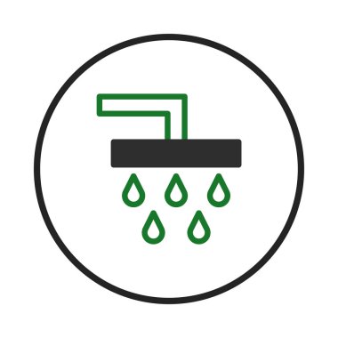 Duş başlığını tasvir eden, damlaları boşaltan, temizliği, hijyeni ve ferahlığı sembolize eden modern bir ikon. Banyo tasarımlarında, sağlık hizmetleri kaynaklarında ya da sağlık uygulamalarında kullanılmak için ideal