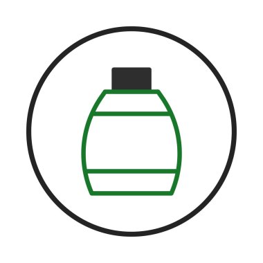 Bu minimalist vektör illüstrasyonu, çeşitli ürünleri temsil eden basit bir şişe simgesini tasvir eder. Temiz dış hatları ve yeşil aksanları güzelliğin içindeki markalaşma için uygun hale getiriyor.,