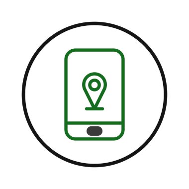 Görüntü, dijital navigasyon ve coğrafi hassasiyeti vurgulayarak bir konum noktasını gösteren mobil bir uygulamanın net bir temsilini içeriyor. Modern bir yaklaşım öneriyor.