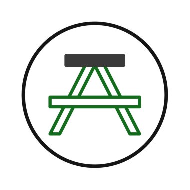 Temiz ve modern bir grafik stilize edilmiş bir piknik masasını tasvir eder. Açık hava eğlencesi, kamp, piknik ve topluluk toplantılarına ilişkin kavramları resmetmek için idealdir, bu simge asgari ve