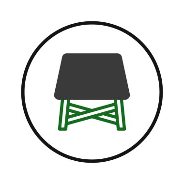 Minimalist bir illüstrasyon, sanatsal tasarım ile pratik işlevselliği birleştiren bir tabure sunar. Sarmaş dolaş bacaklar sağlam bir destek sağlarken düz yüzey rahat bir oturma olanağı sunuyor.