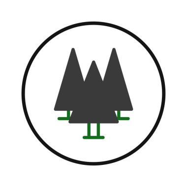 Şekillendirilmiş bir amblem, temelinde yeşil aksanları olan koyu, sadeleştirilmiş ağaçlardan oluşan bir küme içerir. Kalın dairesel bir sınırın içine gizlenmiş tasarım, doğa ve açık hava hissini uyandırıyor, mükemmel.