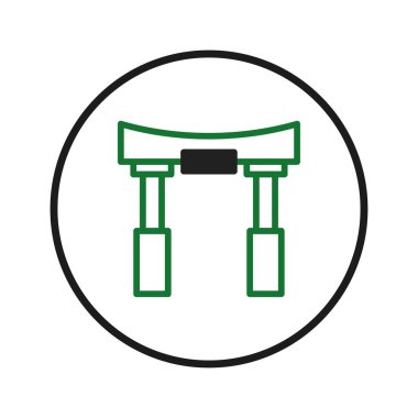 Temiz çizgiler ve dairesel sınırlarla çizilmiş bir Torii kapısının minimalist tasviri. Bu simge kültürel miras, maneviyat ve barışçıl yolculukları temsil ediyor. Girişleri sembolize etmek için ideal.,