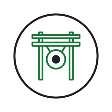 Asyalı bir gongun minimalist çizgisi çizimi. Tasarımda, kültürel, müzikal veya tasarım projeleri için uygun modern ve dingin bir estetik yaratan temiz yeşil çizgiler yer alıyor. Görüntü