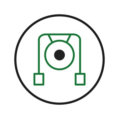 Bu resim dairesel bir çerçevenin içindeki gongun basitleştirilmiş, özet çizilmiş bir illüstrasyonunu sunar. Tasarım minimalizmi ve temiz çizgileri vurguluyor ve grafik tasarım projeleri için uygun hale getiriyor.