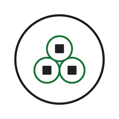 Bir minimalist illüstrasyon, daha büyük bir daire içinde üst üste dizilmiş üç dairesel simgeyi gösterir. Her simgenin merkezinde temiz, geometrik çizgiler oluşturan kare bir kesit vardır.