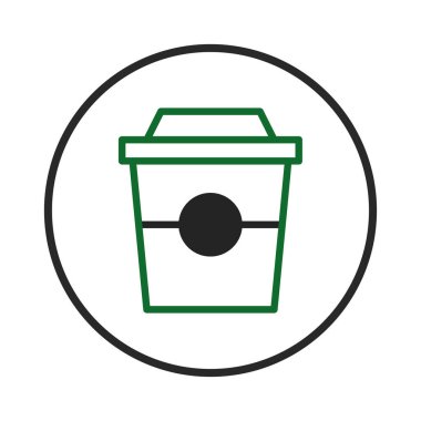 Minimalist bir grafik tasviri tek kullanımlık bir kahve fincanını gösteriyor ve kapağı basit siyah bir daire şeklinde kaplıyor. Temiz çizgiler ve geometrik şekiller fincanı göstermek için kullanılır.