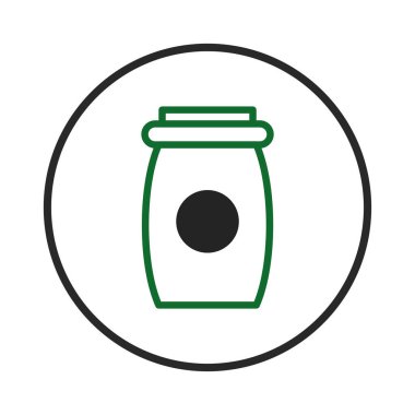 Yeşil ve siyaha boyanmış bir kavanozun beyaz bir zemin üzerindeki temiz ve basit bir çizimi. Bu çok yönlü grafik ögesi markalaşma projeleri, ambalaj tasarımı veya herhangi bir şey için uygundur