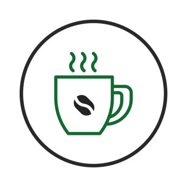Pürüzsüz ve modern bir kahve fincanı ikonu, buharın yükselmesiyle sıcaklık yayar. Basit doğrusal tasarım, rahatlatıcı aromanın tadını çıkarmak ve canlandırmak için bir kahve çekirdeği sembolü içerir.