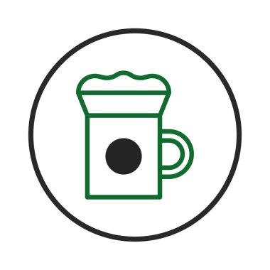 Tarzlı bir vektör görüntüsü yeşil çizgili bir içecek kupası ve siyah bir dairenin içinde köpüklü bir üst sunar. Minimalist tasarım canlandırıcı ve basit bir grafik sunumunu somutlaştırır.