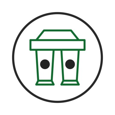 İki kapaklı stilize kahve fincanı içeren temiz ve minimalist bir illüstrasyon, paket servis konseptini akla getiriyor. Simge, beyaz bir arkaplan üzerinde basit bir yeşil dış hat kullanır.