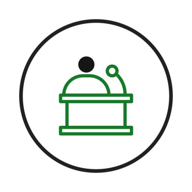 Kürsüde bir konuşmacıyı tasvir eden, iş iletişimi, topluluk önünde konuşma, konferanslar ve eğitim etkinlikleriyle ilgili kavramları resmetmek için idealdir.,