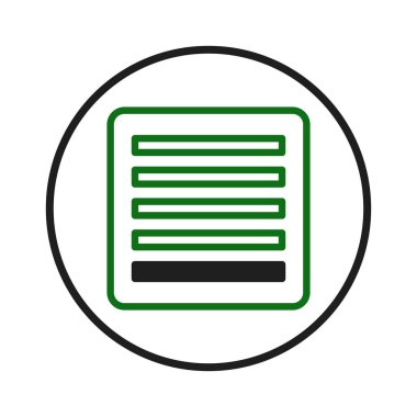 Bir minimalist simge yuvarlak bir çerçeve içindeki yatay çizgilerle gösterilen bir veri tablosunu gösterir. Kompozisyon, organize dijital düzeni sembolize eden yeşil ve siyah renkler kullanıyor