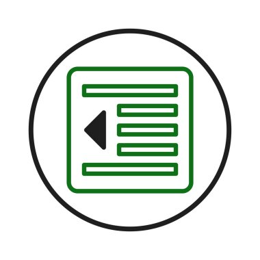 Soyut illüstrasyon sol köşeli üçgenle hizalanmış yatay çizgiler içeren yeşil bir kare gösteriyor. Grafik yeşille çizilmiş ve siyah bir daire ile kaplanmış.