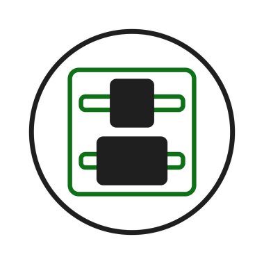 Kesin şekil ve çizgilerin yer aldığı soyut bir devre şeması. Elektriksel bileşenleri ve bağlantıları temsil etmek için minimalist bir tasarım kullanır. Keskin odak noktası ve vektör çizimi