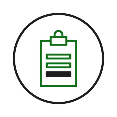 Bir minimalist sanat tarzı simgesi, yeşil çizgiler ve siyah dolgu içeren bir pano kontrol listesi, görev yönetimi, anketler ve parlak dairesel sınır içindeki veri doğrulamasını temsil ediyor. İletken.