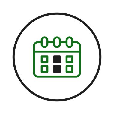 Aerodinamik takvim simgesi zamanlamayı ve tarih izlemesini sembolize eder. Temiz tasarım, iki tonluk yeşil ve siyah renk düzeninde düz çizgiler, verimliliği ve berraklığı iletir. İdeal.