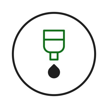 Bir minimalist grafik illüstrasyonunda ortaya çıkan bir damla ile yeşil bir şeker kutusu bulunur. Temiz tasarım basit çizgiler ve dairesel bir çerçeve kullanır, saflık, sağlık ve çevre temaları çağrıştırır