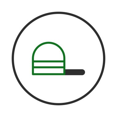 Bir minimalist görüntü siyah ve yeşil renkli bir şapka çizimini gösterir. Görüntü gündelik ya da spor yaşam tarzını sembolize ediyor. Simge beyaz bir arkaplanda izole edilmiştir. Bu vektör grafik uygun