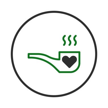 Karanlık bir kalple dolu minimalist bir sigara piposu simgesi. Huzur, sevgi ve düşünceli bir tefekkür hissi uyandırıyor. Yeşil renk ahengi ve bağlantıyı sembolize ediyor.