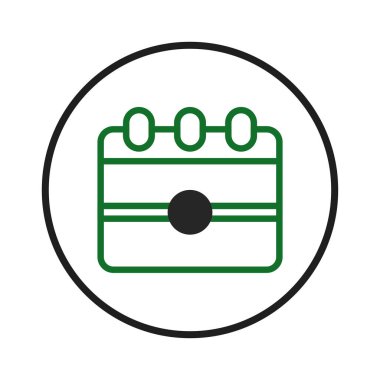 Tarzlı bir ajanda simgesi etkinlik planlama için temiz ve modern bir görüntü sunar. Beyaz arkaplan üzerindeki yeşil çizgi, randevuları resmetmek için ideal bir minimalist estetik içeriyor,