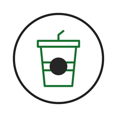 Bu bir minimalist illüstrasyon, bir kahve fincanı ikonu içeriyor, basit siyah çizgili bir daire içinde yeşil ve siyah renkle çizilmiş. Bu resim çağdaş bir estetik taşımaktadır.
