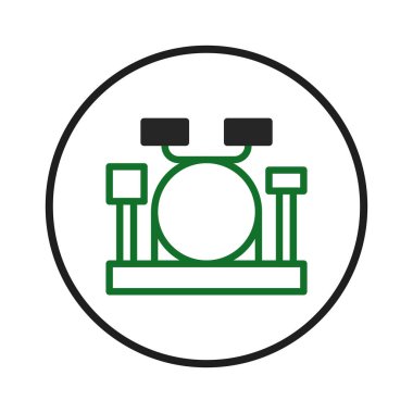 Bu resim bir davul setinin minimalist grafik çizimini içerir. Bu gösterişli tasarım müzik, eğlence ve grafik tasarım projeleri için idealdir.