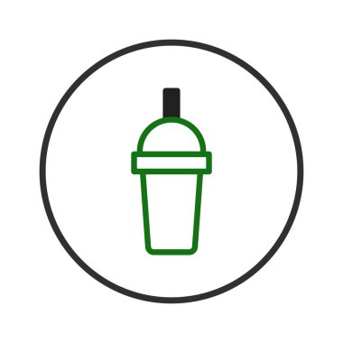 Serinletici bir içeceği temsil eden pipetli bir bardağın basit grafik tasviri. Yeşil ve siyah renk paleti, minimalist tasarım, ve ana hatların kullanımı bir eko bilinci çağrıştırıyor ve