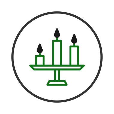 Temiz dairesel çerçevede dizilmiş üç mum sergilenen bir şamdanın minimalist tasviri. Bu grafik tasarım sıcaklığı, dinginliği, geleneği ve inancı aktarır.