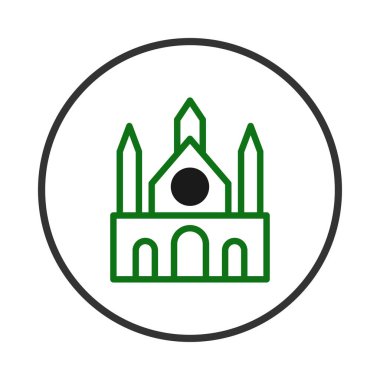 Klasik bir binanın aerodinamik tasviri düz bir arkaplana karşı yeşil bir tasviri sergiliyor. Görüntü basitliği ve mimari tasarım unsurlarını minimalist yaklaşımla vurgular