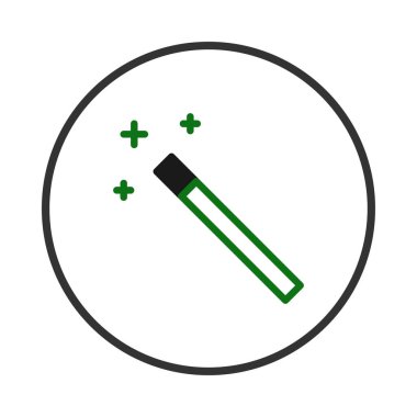 Bu temiz ve basit ikon yeşil parlaklıklarla çevrili yeşil sihirli bir değnek içerir, koyu bir çemberin içinde beyaz bir zemin üzerine kurulur. Yaratıcılık, tasarım veya ekleme için bir aracı temsil eder.