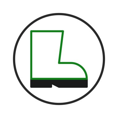 Çember içinde yeşil ve siyah çizmeleri gösteren grafik çizmeler güvenlik ayakkabıları, koruma inşaatı ve endüstriyel işlerin önemini sembolize eder. Güvenlik önlemlerini vurguluyor ve