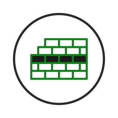 Yığılmış tuğlalardan oluşan yeşil bir taslak içeren basit bir ikon, bir bölüm boyunca koyu siyah bir yatay şerit, koruma, güç ve mimari yapı fikrini öneriyor.