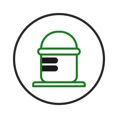 Basit ama zarif bir illüstrasyon, yuvarlak ve kalın yatay çizgileri olan ve belirgin bir çember içine çevrilmiş bir kap içerir. Bu çok yönlü görsel öğe kendini çeşitliliğe kavuşturur