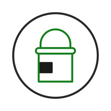 Bu kalın bir çemberin içinde kapsüllenmiş basit bir yeşil kova ikonu. Temiz ve estetik bir sembol. Dijital platformlar, web tasarımı, kullanıcı arayüzü unsurları veya herhangi bir yaratıcı unsur için uygun.