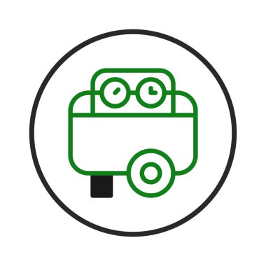 Minimalist bir taslak, bir karavan ya da kampçı sunar. Dairesel farlar detay sağlar. Karanlık bir çemberin içinde, tasarım seyahat, tatil, yol gezileri ve kamp iletişimi sağlıyor.