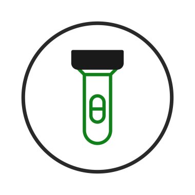 Temiz ve basit bir illüstrasyonda, dairesel çerçevenin içinde siyah kapaklı yeşil bir test tüpü sergileniyor. Tıbbi testlerin, bilimsel araştırmaların görsel temsili için ideal
