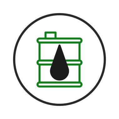 Ham petrol veya petrolü temsil eden cesur bir damla içeren bir yağ varili ikonunun stilize edilmiş bir tasviri. Bu grafik enerji üretimini, endüstriyel aktiviteyi ve çevreyi sembolize eder.
