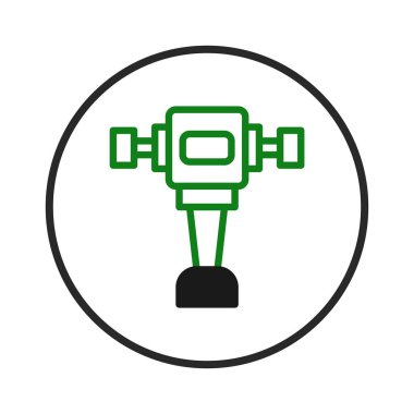 Bu resim, dairesel bir çerçevenin içinde, temiz ve etkili bir tasarım sunan büyüleyici yeşil mekanik bir düzeneğe sahiptir. Simetrik düzenleme ve soyut temsil sunar