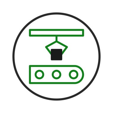 Endüstriyel otomasyonu temsil eden, bir vinç taşıyıcı bandı boyunca hareket eden nesneleri gösteren, gelişmiş bir görsel. Bu basit tasarım verimliliği, hassas üretim süreçlerini ve