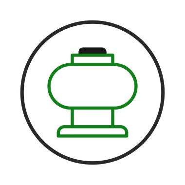 Siyah bir daire içinde yeşil bir endüstriyel gemiyi temsil eden kavramsal bir ikon. Sembol, modern mimarinin ve gelişmiş üretimin modernize edildiği teknik bir düzeneği işaret ediyor.,