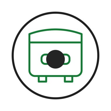 Basit bir mutfak aletini cesur dairesel çerçevede gösteren minimalist bir simge. Tasarım, temiz yeşil çizgiler ve beyaz zemin üzerinde katı siyah bir daire içerir.