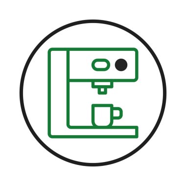 Basit bir sanat tasarımı ile yakalanmış bir kahve makinesinin minimalist tasviri taze demlenmiş kahvenin özünü anımsatıyor. Web sitelerinde ya da içkili sunumlarda kullanmak için temiz ve modern